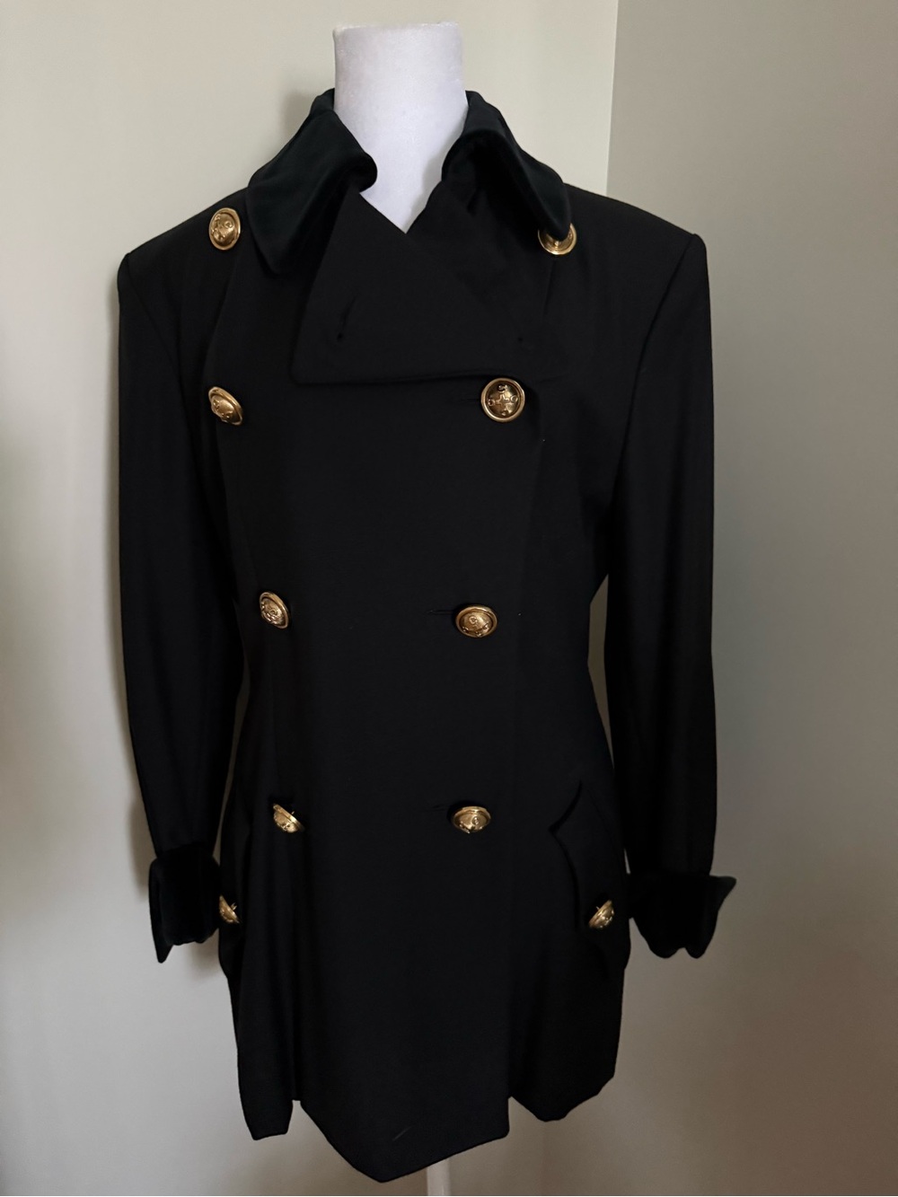 Auth.MOSCHINO CHEAP&CHIC Vint.90s black wool military double breasted jacket s46